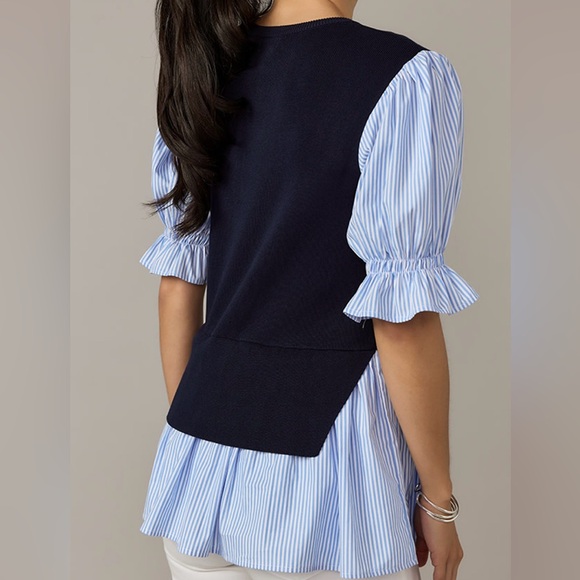 Nina Twofer Striped Half Sleeve Blouse - Picture 4 of 5